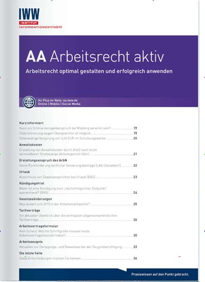 Titelbild der Ausgabe 1/2021 von AA Arbeitsrecht aktiv. Diese Zeitschrift und viele weitere Jurazeitschriften und Zeitschriften für Verwaltung als Abo oder epaper bei United Kiosk online kaufen.