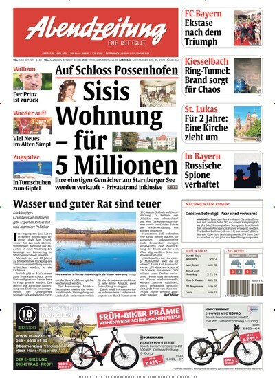 Titelbild der Ausgabe 91/2024 von Abendzeitung München. Diese Zeitschrift und viele weitere Zeitungsabos als Abo oder epaper bei United Kiosk online kaufen.