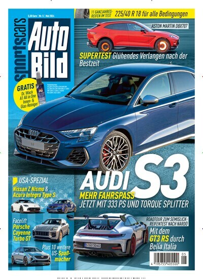 Titelbild der Ausgabe 5/2024 von Auto Bild sportscars. Diese Zeitschrift und viele weitere Automagazine und Motorradzeitschriften als Abo oder epaper bei United Kiosk online kaufen.