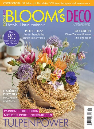 Titelbild der Ausgabe 2/2024 von Blooms Deco. Diese Zeitschrift und viele weitere Gartenzeitschriften und Wohnzeitschriften als Abo oder epaper bei United Kiosk online kaufen.