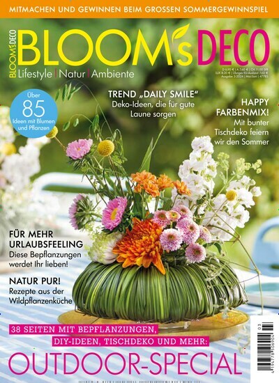 Titelbild der Ausgabe 3/2024 von Blooms Deco. Diese Zeitschrift und viele weitere Gartenzeitschriften und Wohnzeitschriften als Abo oder epaper bei United Kiosk online kaufen.