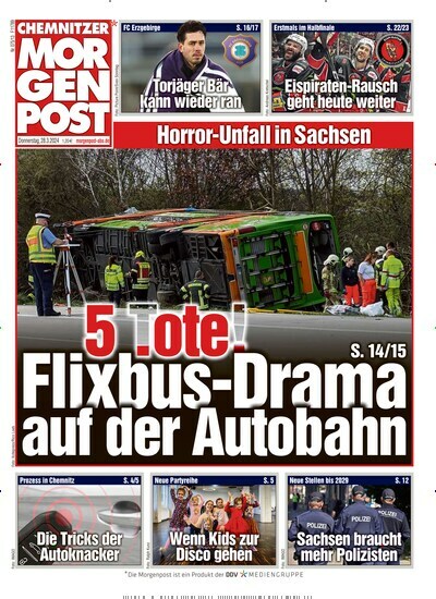 Titelbild der Ausgabe 77/2024 von Chemnitzer Morgenpost. Diese Zeitschrift und viele weitere Zeitungsabos als Abo oder epaper bei United Kiosk online kaufen.