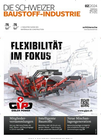Titelbild der Ausgabe 2/2024 von DSB - Die Schweizer Baustoff-Industrie. Diese Zeitschrift und viele weitere Architekturzeitschriften und Bauzeitschriften als Abo oder epaper bei United Kiosk online kaufen.