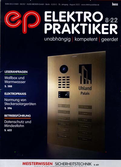 Titelbild der Ausgabe 8/2022 von ep Elektropraktiker. Diese Zeitschrift und viele weitere Industriemagazine und Handwerkmagazine als Abo oder epaper bei United Kiosk online kaufen.