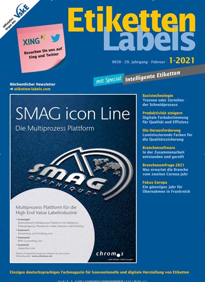 Titelbild der Ausgabe 1/2021 von Etiketten Labels. Diese Zeitschrift und viele weitere Industriemagazine und Handwerkmagazine als Abo oder epaper bei United Kiosk online kaufen.