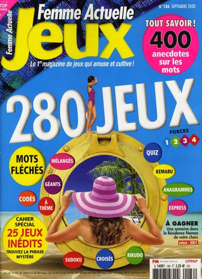Titelbild der Ausgabe 186/2020 von Femme actuelle Jeux. Diese Zeitschrift und viele weitere Groschenromane und Rätselhefte als Abo oder epaper bei United Kiosk online kaufen.