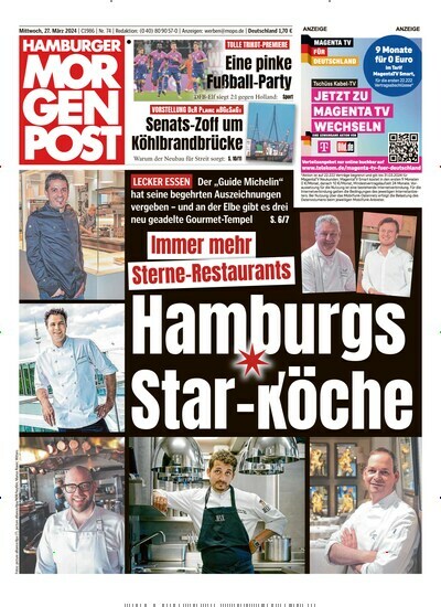Titelbild der Ausgabe 74/2024 von Hamburger Morgenpost. Diese Zeitschrift und viele weitere Zeitungsabos als Abo oder epaper bei United Kiosk online kaufen.
