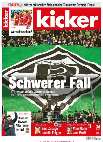 Titelbild der Ausgabe 34/2024 von kicker. Diese Zeitschrift und viele weitere Sportmagazine als Abo oder epaper bei United Kiosk online kaufen.
