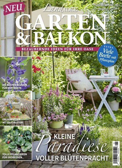 Titelbild der Ausgabe 1/2023 von LandIDEE Balkon & Terrasse. Diese Zeitschrift und viele weitere Gartenzeitschriften und Wohnzeitschriften als Abo oder epaper bei United Kiosk online kaufen.
