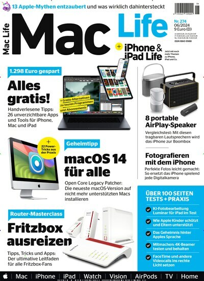 Titelbild der Ausgabe 6/2024 von Mac Life. Diese Zeitschrift und viele weitere Computerzeitschriften, Tabletmagazine und Smartphonemagazine als Abo oder epaper bei United Kiosk online kaufen.