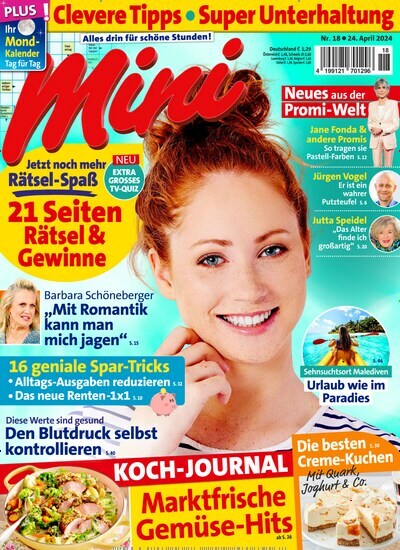 Titelbild der Ausgabe 18/2024 von Mini. Diese Zeitschrift und viele weitere Frauenzeitschriften als Abo oder epaper bei United Kiosk online kaufen.