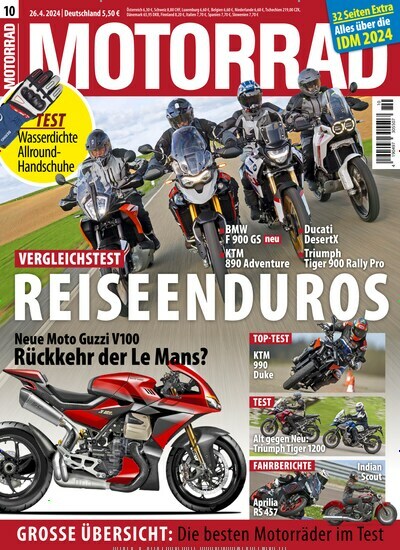 Titelbild der Ausgabe 10/2024 von Motorrad. Diese Zeitschrift und viele weitere Automagazine und Motorradzeitschriften als Abo oder epaper bei United Kiosk online kaufen.