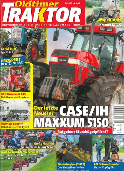 Titelbild der Ausgabe 9/2023 von Oldtimer Traktor. Diese Zeitschrift und viele weitere Automagazine und Motorradzeitschriften als Abo oder epaper bei United Kiosk online kaufen.