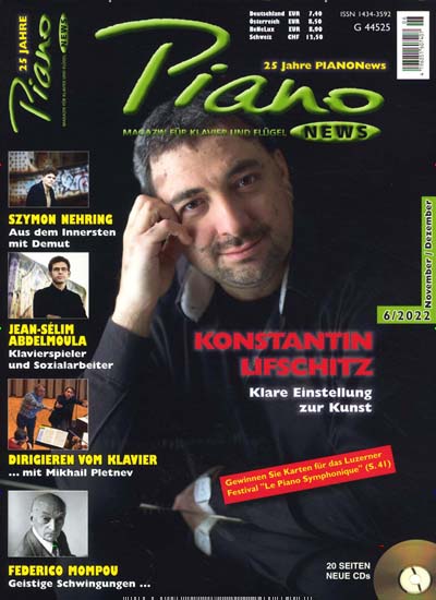 Titelbild der Ausgabe 6/2022 von Piano News. Diese Zeitschrift und viele weitere Reisemagazine, Freizeitmagazine und Wissensmagazine als Abo oder epaper bei United Kiosk online kaufen.