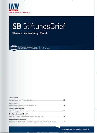 Titelbild der Ausgabe 4/2021 von SB StiftungsBrief. Diese Zeitschrift und viele weitere Jurazeitschriften und Zeitschriften für Verwaltung als Abo oder epaper bei United Kiosk online kaufen.