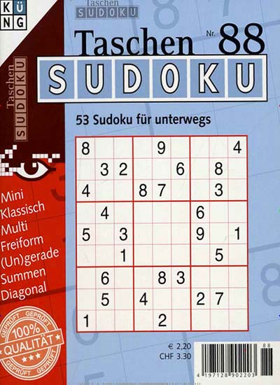 Titelbild der Ausgabe 88/2016 von Taschen-Sudoku. Diese Zeitschrift und viele weitere Groschenromane und Rätselhefte als Abo oder epaper bei United Kiosk online kaufen.