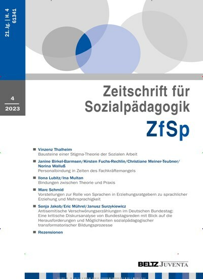Titelbild der Ausgabe 4/2023 von ZfSp Zeitschrift für Sozialpädagogik. Diese Zeitschrift und viele weitere Zeitschriften für Pädagogik als Abo oder epaper bei United Kiosk online kaufen.
