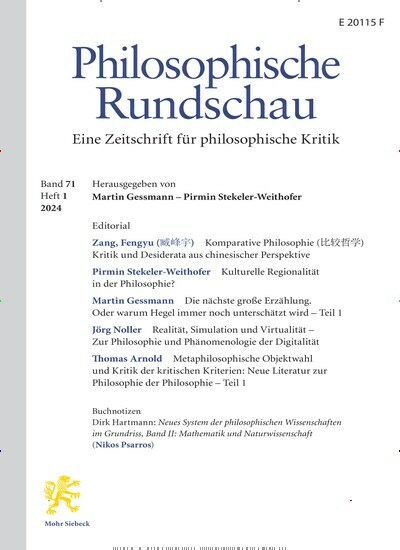 Titelbild der Ausgabe 1/2021 von Philosophische Rundschau (PhR). Diese Zeitschrift und viele weitere Wissenschaftsmagazine als Abo oder epaper bei United Kiosk online kaufen.