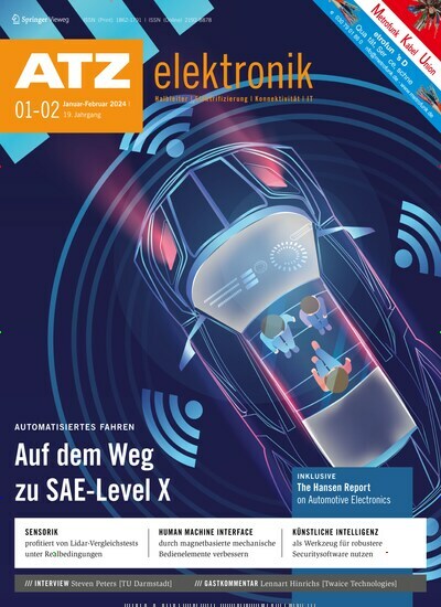 Titelbild der Ausgabe 2/2024 von ATZ elektronik. Diese Zeitschrift und viele weitere Industriemagazine und Handwerkmagazine als Abo oder epaper bei United Kiosk online kaufen.