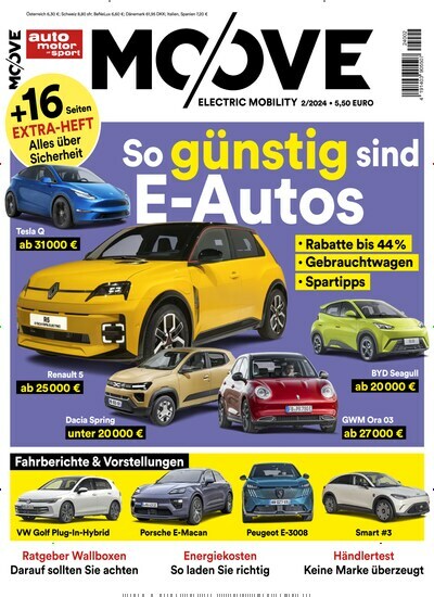 Titelbild der Ausgabe 2/2024 von auto motor sport - Moove. Diese Zeitschrift und viele weitere Automagazine und Motorradzeitschriften als Abo oder epaper bei United Kiosk online kaufen.