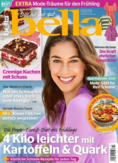 Titelbild der Ausgabe 14/2024 von bella. Diese Zeitschrift und viele weitere Frauenzeitschriften als Abo oder epaper bei United Kiosk online kaufen.