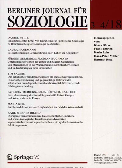 Titelbild der Ausgabe 4/2018 von Berliner Zeitschrift für Soziologie. Diese Zeitschrift und viele weitere Wissenschaftsmagazine als Abo oder epaper bei United Kiosk online kaufen.