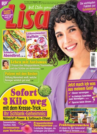 Titelbild der Ausgabe 14/2024 von Lisa. Diese Zeitschrift und viele weitere Frauenzeitschriften als Abo oder epaper bei United Kiosk online kaufen.