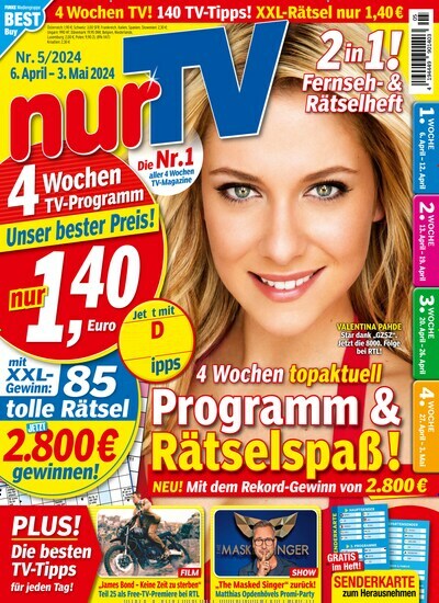 Titelbild der Ausgabe 5/2024 von nurTV. Diese Zeitschrift und viele weitere Programmzeitschriften als Abo oder epaper bei United Kiosk online kaufen.