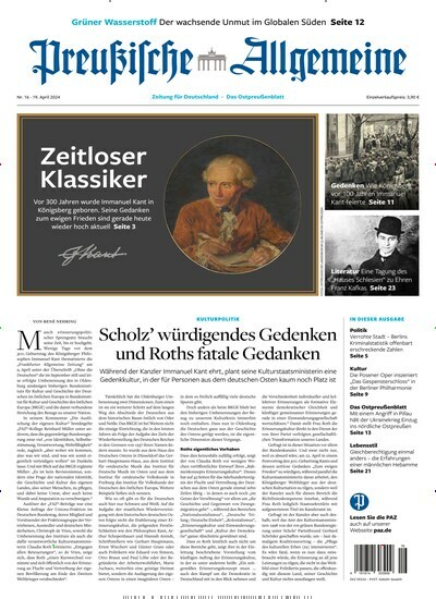 Titelbild der Ausgabe 16/2024 von Preußische Allgemeine Zeitung. Diese Zeitschrift und viele weitere Zeitungsabos als Abo oder epaper bei United Kiosk online kaufen.