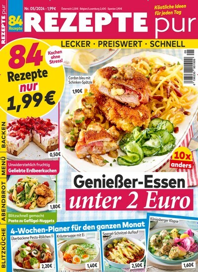 Titelbild der Ausgabe 5/2024 von Rezepte pur. Diese Zeitschrift und viele weitere Kochzeitschriften und Backzeitschriften als Abo oder epaper bei United Kiosk online kaufen.