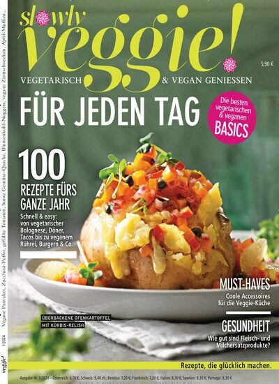 Titelbild der Ausgabe 1/2024 von slowly veggie. Diese Zeitschrift und viele weitere Kochzeitschriften und Backzeitschriften als Abo oder epaper bei United Kiosk online kaufen.