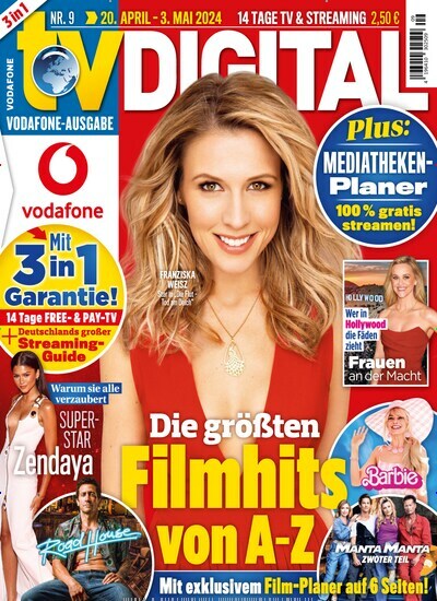 Titelbild der Ausgabe 9/2024 von TV Digital Vodafone. Diese Zeitschrift und viele weitere Programmzeitschriften als Abo oder epaper bei United Kiosk online kaufen.