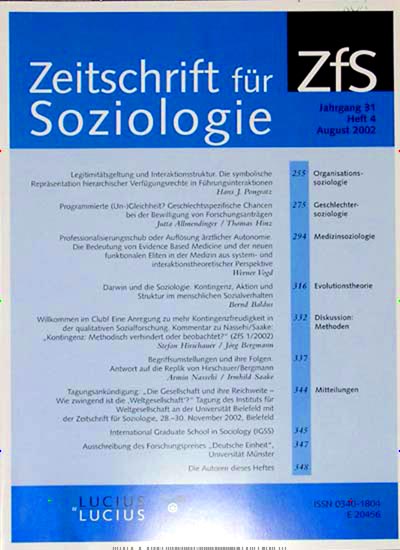 Titelbild der Ausgabe 4/2023 von Zeitschrift für Soziologie (ZfS). Diese Zeitschrift und viele weitere Wissenschaftsmagazine als Abo oder epaper bei United Kiosk online kaufen.