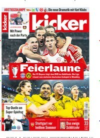 Titelbild der Ausgabe 33/2024 von kicker. Diese Zeitschrift und viele weitere Sportmagazine als Abo oder epaper bei United Kiosk online kaufen.