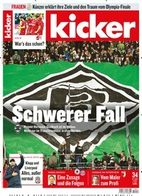 Titelbild der Ausgabe 34/2024 von kicker. Diese Zeitschrift und viele weitere Sportmagazine als Abo oder epaper bei United Kiosk online kaufen.